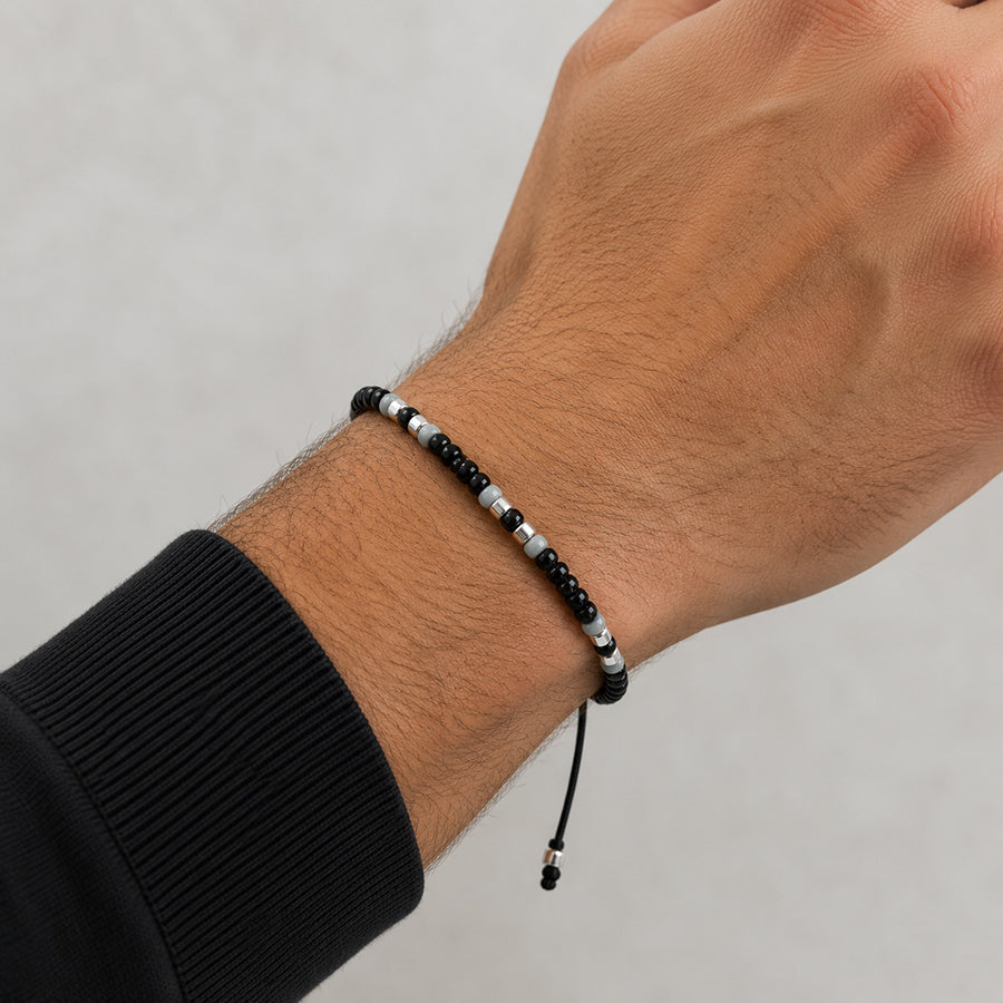 Pulsera Mostacillas Grises / Negro