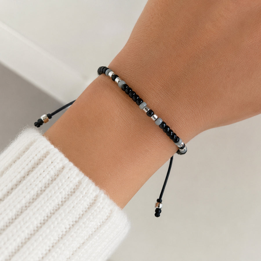 Pulsera Mostacillas Grises / Negro