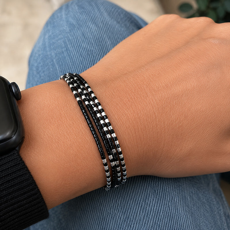 Pulsera Mostacillas Miyuki Negro/Plata
