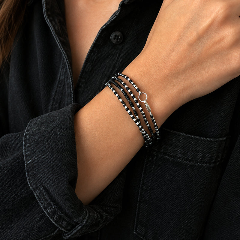 Pulsera Mostacillas Miyuki Negro/Plata