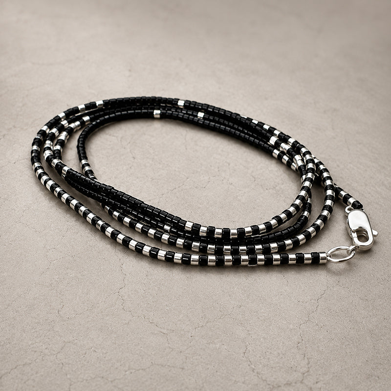 Pulsera Mostacillas Miyuki Negro/Plata